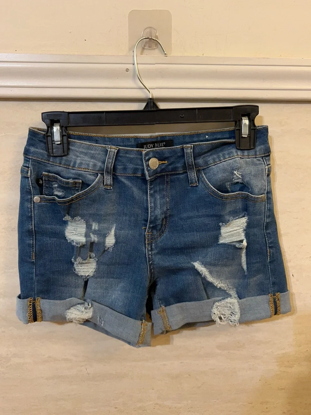 Judy Blue Medium Wash Distressed Cuffed Jean Shorts